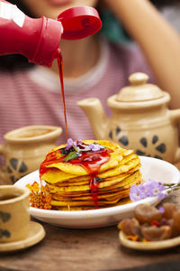 Close-up of cake in plate on table