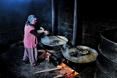 High angle view of woman preparing food