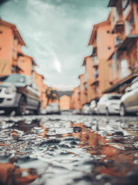 Surface level of buildings against sky in city