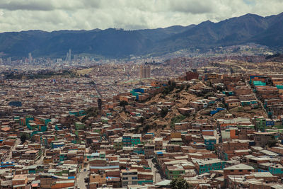 High angle view of townscape against sky