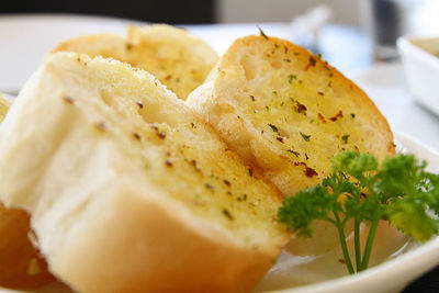 Close-up of breads in plate