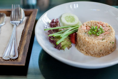 Close-up of meal served on table