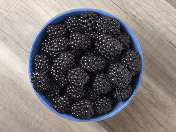 High angle view of fruits in bowl on table