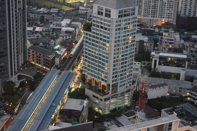 High angle view of street amidst buildings in city