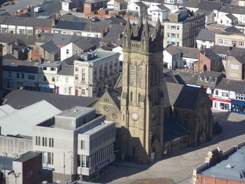 High angle view of buildings in city