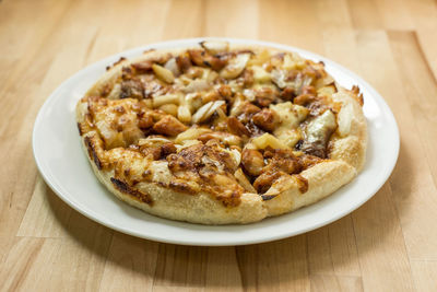 High angle view of food in plate on table