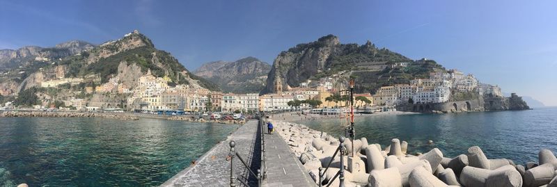 Panoramic view of sea and rocks against sky