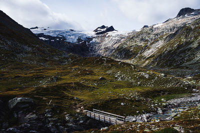 Scenic view of snowcapped mountains against sky