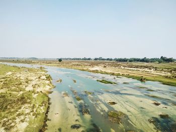 Scenic view of beach against clear sky