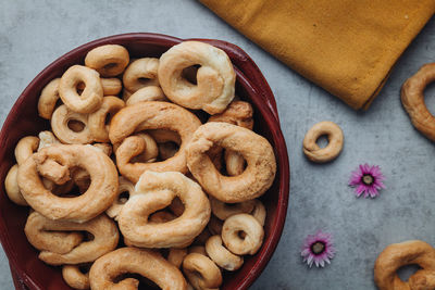 High angle view of cookies