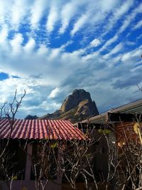 Low angle view of house against cloudy sky