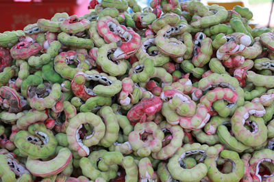 High angle view of vegetables for sale at market stall