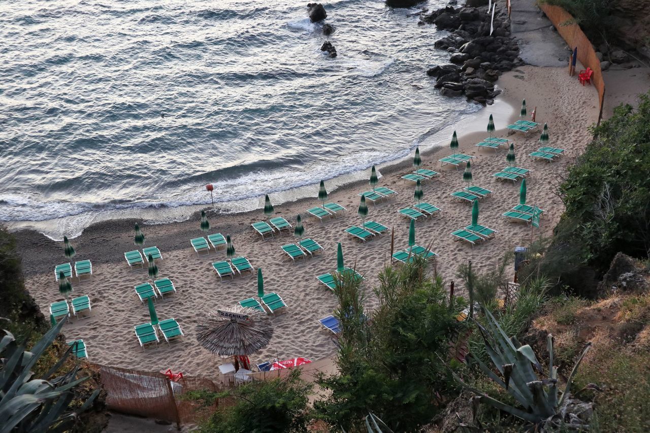 HIGH ANGLE VIEW OF PEOPLE ON SHORE