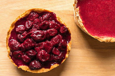 High angle view of dessert on table