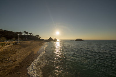 Scenic view of sea against sky at sunset