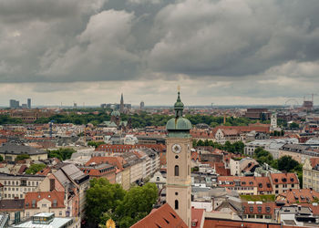 High angle view of townscape against sky in city