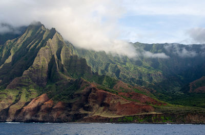 Scenic view of mountains against cloudy sky