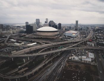 High angle view of cityscape against sky