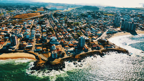 High angle view of city buildings