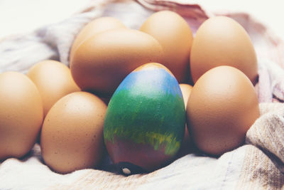 Close-up of multi colored eggs