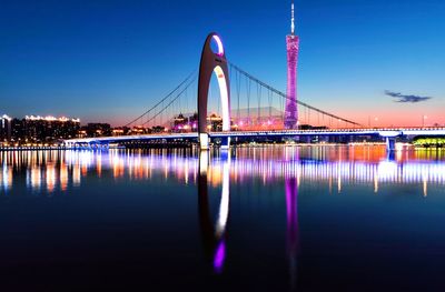 View of suspension bridge at night