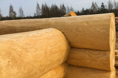 View of wooden sofa on landscape