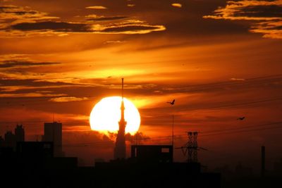 Silhouette of buildings at sunset