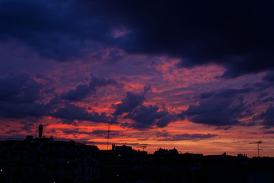 Low angle view of silhouette buildings against sky during sunset