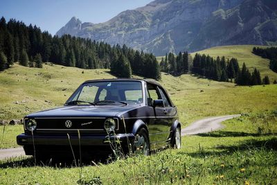 Vintage car on field