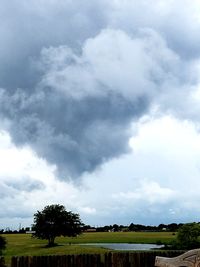 Scenic view of field against cloudy sky