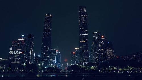 Illuminated buildings in guangzhou at night