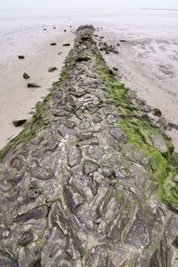 High angle view of wet sand on beach