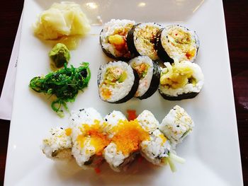 High angle view of sushi in plate
