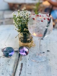 Close-up of wine glass on table