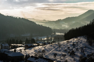 Scenic view of lake against sky during winter