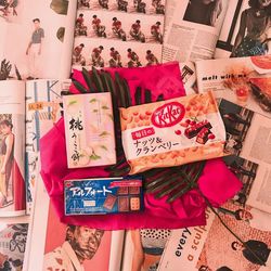 High angle view of text for sale in market