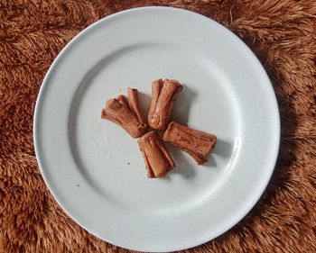 High angle view of food in plate on table