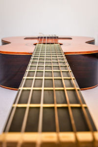 Close-up of guitar against white background