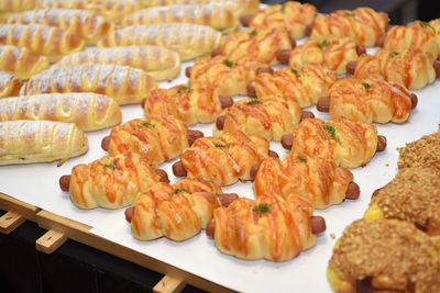 High angle view of serving food on table