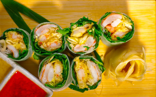 High angle view of food on table