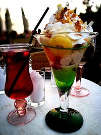 Close-up of ice cream on table