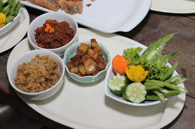 High angle view of salad in plate on table