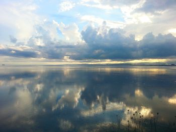 Scenic view of sea against cloudy sky