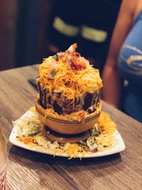 Close-up of ice cream in plate on table