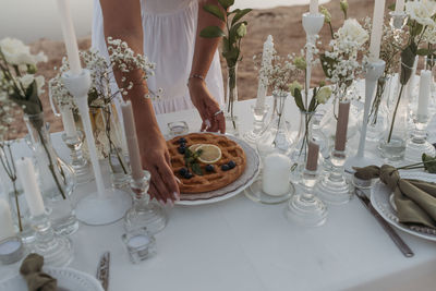 High angle view of christmas decorations on table