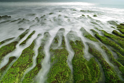 High angle view of rocks in sea