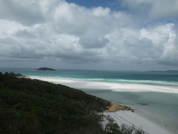 Scenic view of sea against cloudy sky