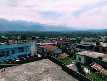 High angle view of townscape against sky