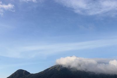 Low angle view of volcanic mountain against sky