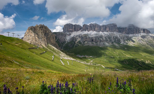 Scenic view of landscape and mountains against sky